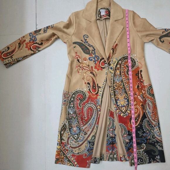 Chico's Paisley Faux Suede 1 Button Jacket Long Boho Duster Size 0 US S/M - Picture 4 of 4
